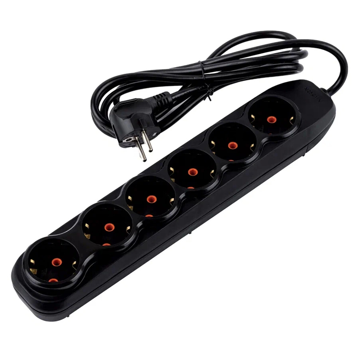    Nilson Quattro Siyah 6'lı Topraklı Anahtarlı Grup Priz 2mt Kablolu 