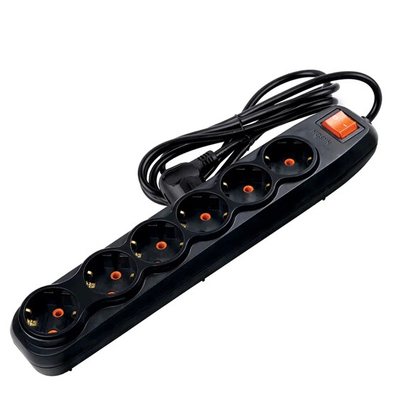 Nilson Quattro Siyah 6'lı Topraklı Anahtarlı Grup Priz 2mt Anahtarlı Kablolu

