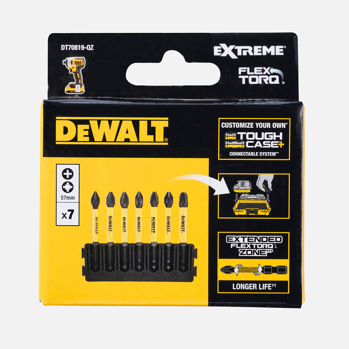    Dewalt DT70819-QZ Flextorq 7 parça 57 mm Philips(ph1,ph2,pz1,pz2,pz3) Bits Uç Seti 