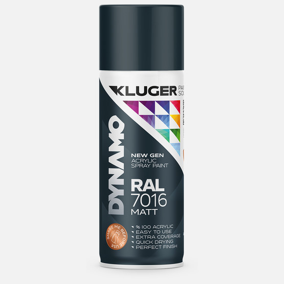 Kluger Dynamo Akrilik Düz Sprey Boya Mat Antrasit RAL 7016 400 ML 

