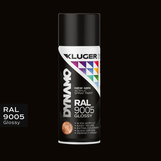 Kluger Dynamo Akrilik Düz Sprey Boya Parlak Siyah RAL 9005 400 ML
