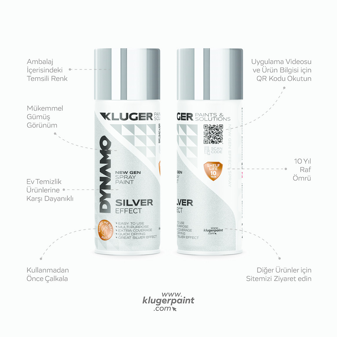    Kluger Dynamo Sprey Boya Gümüş Efekt 401 400 ML 