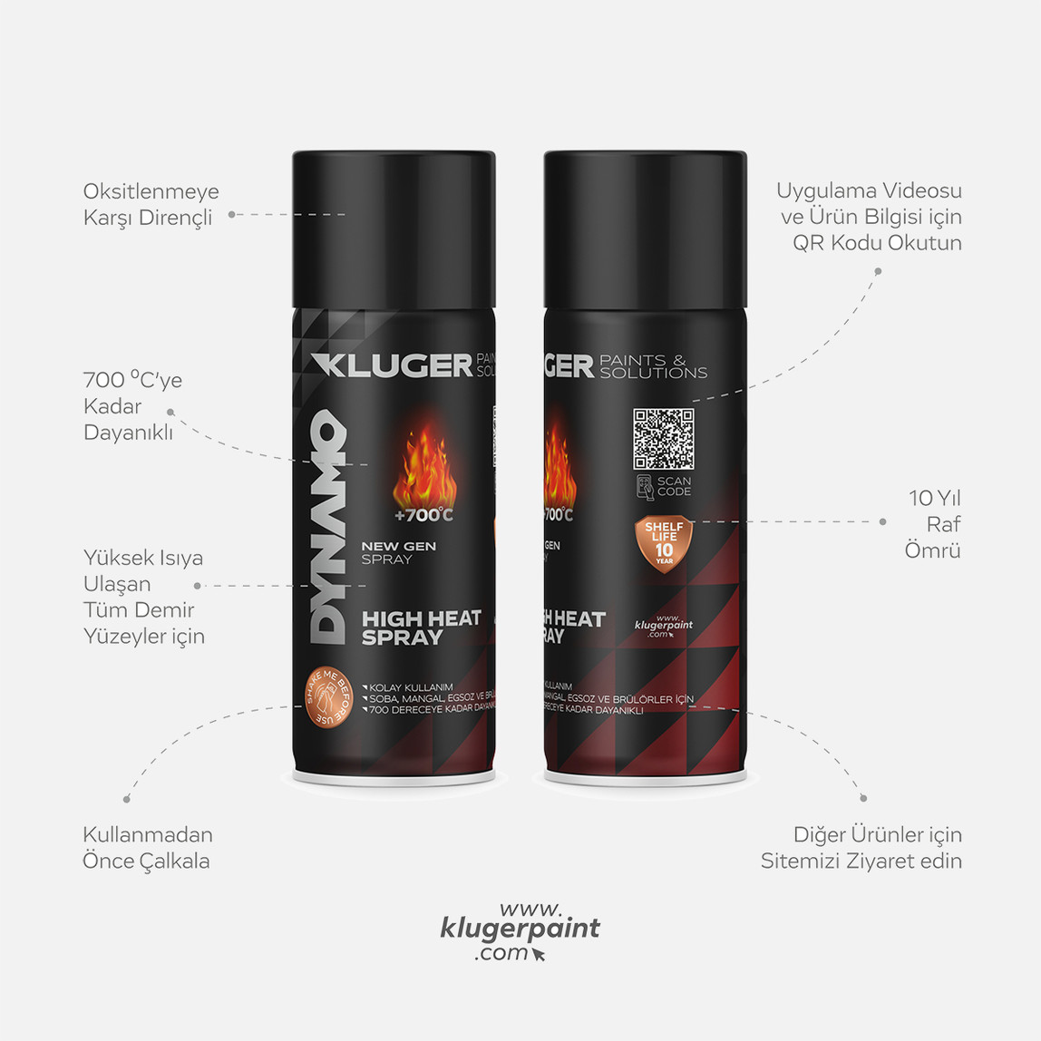    Kluger Dynamo Sprey Boya Isıya Dayanıklı Siyah 506 400 ML

 