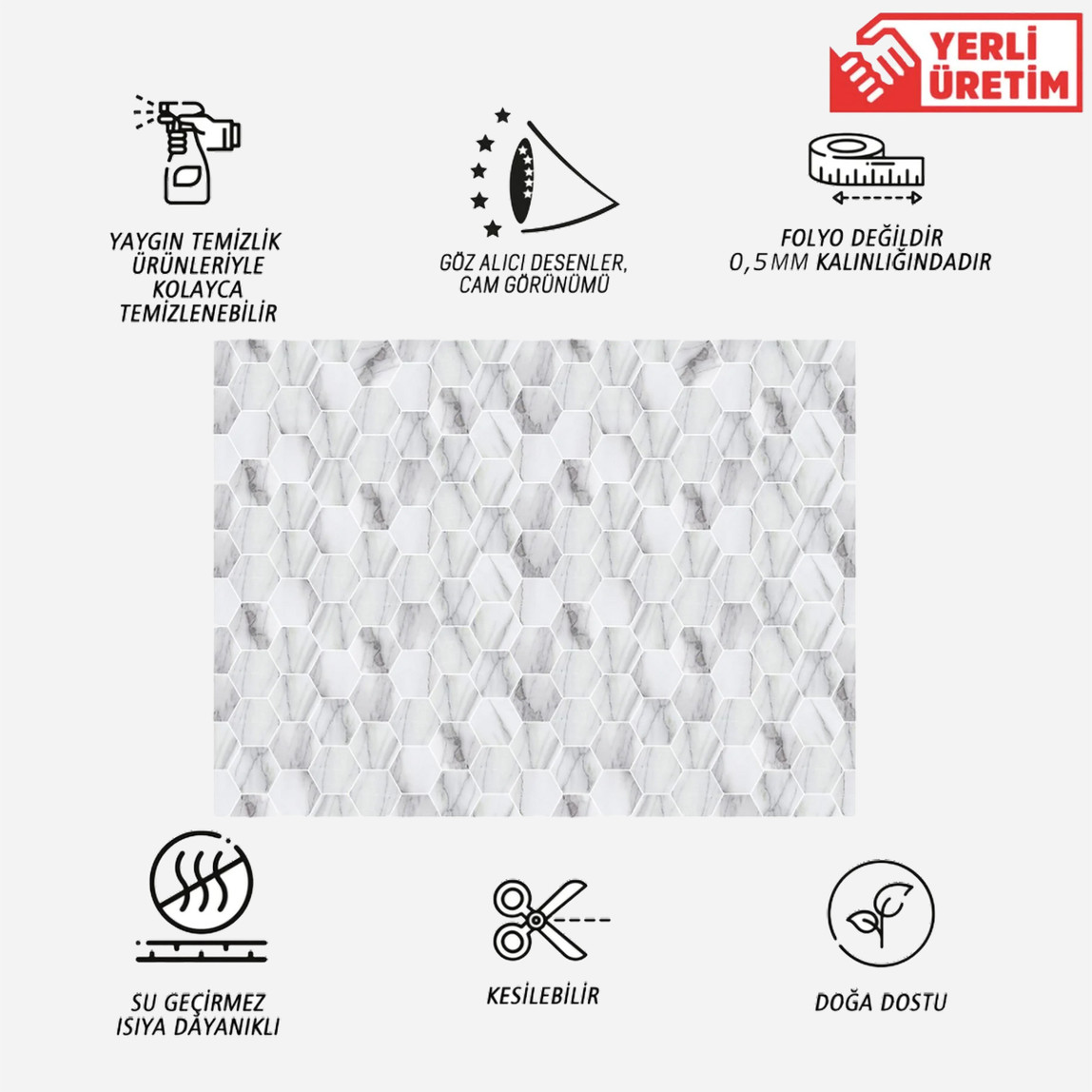    Tink Beyaz Petek Mermer Desenli Panel Pvc 