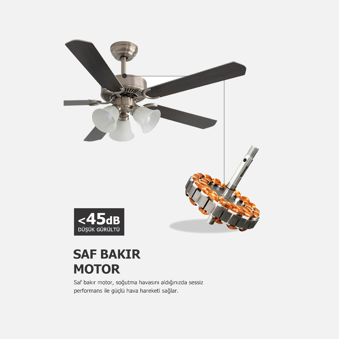    Dlc Brisote Tavan Vantilatörü Mat Krom 3XE27 132cm Uzaktan Kumandalı 