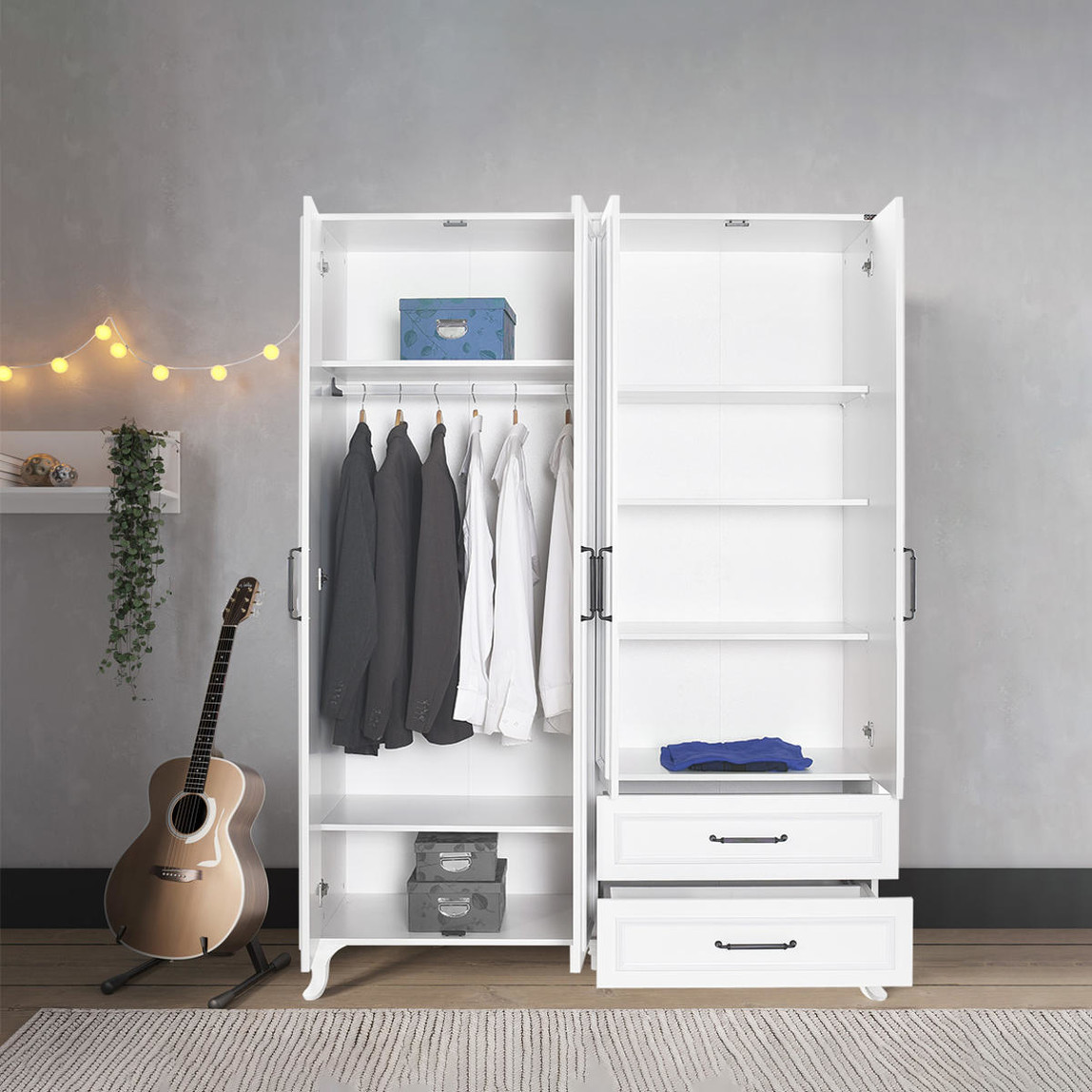    Adore Country 4 Kapaklı 2 Çekmeceli Gardırop-Mat Lake Beyaz 