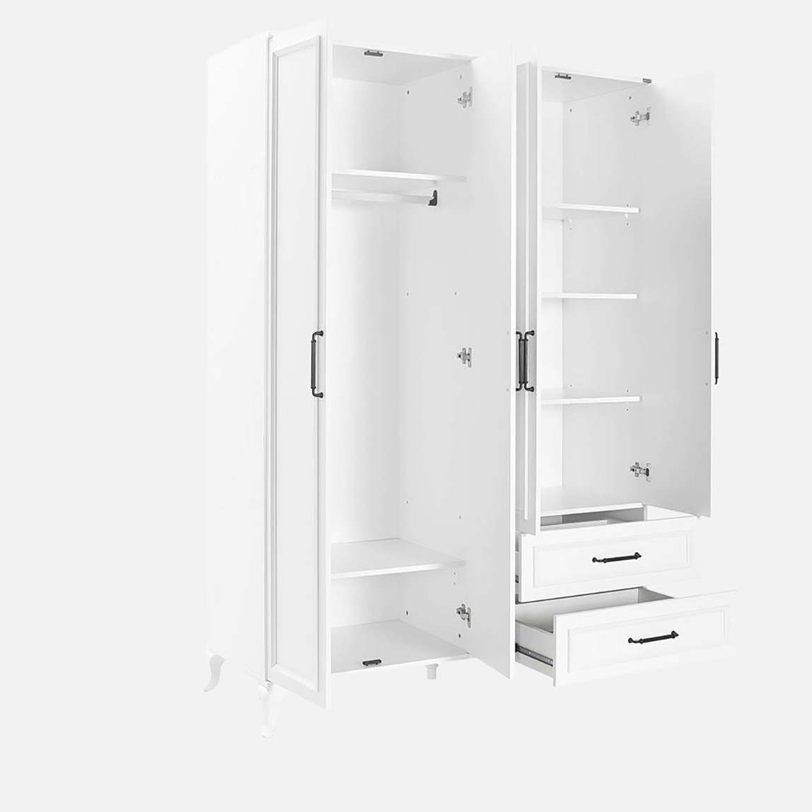    Adore Country 4 Kapaklı 2 Çekmeceli Gardırop-Mat Lake Beyaz 