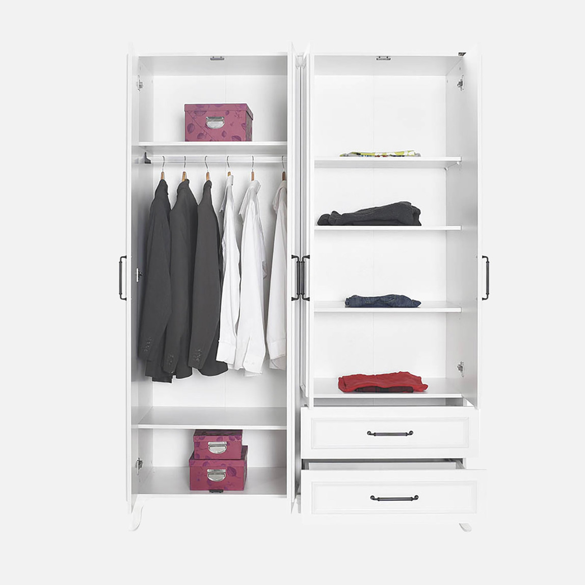    Adore Country 4 Kapaklı 2 Çekmeceli Gardırop-Mat Lake Beyaz 