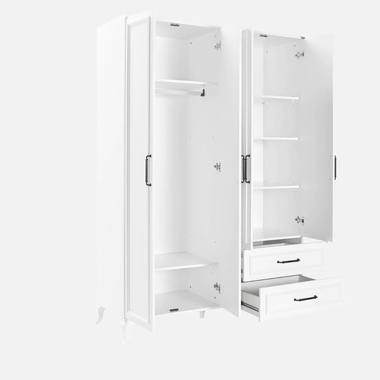 Adore Country 4 Kapaklı 2 Çekmeceli Gardırop-Mat Lake Beyaz