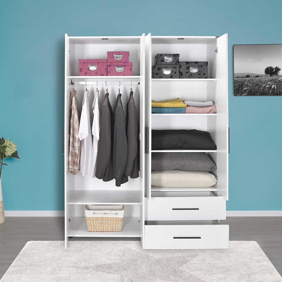    Adore White 4 Kapaklı 2 Çekmeceli Gardırop-Mat Beyaz 