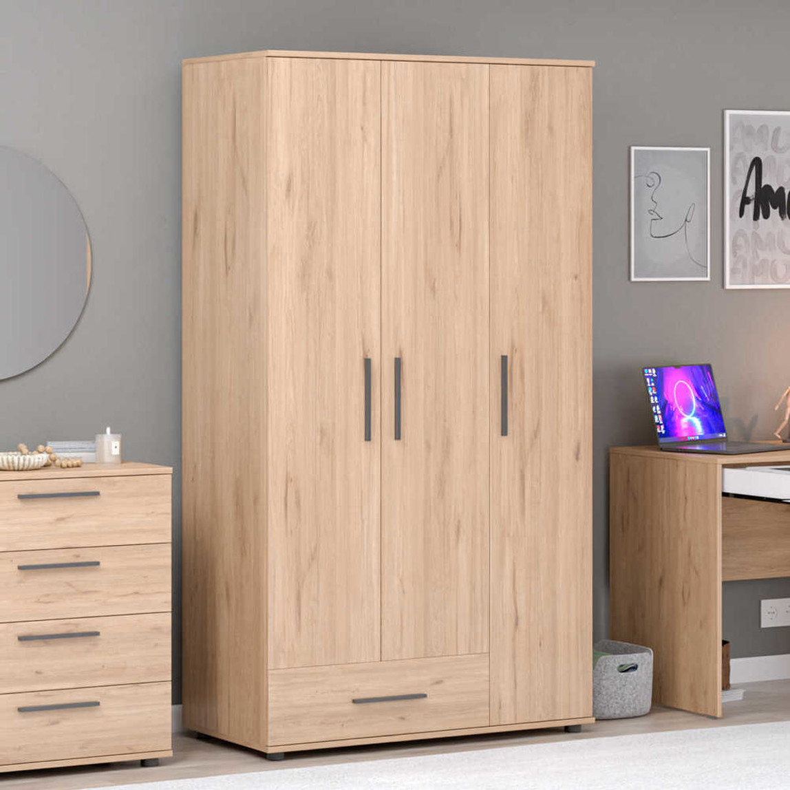    Adore Trendline 3 Kapaklı Tek Çekmeceli Gardırop - Florida Meşe 