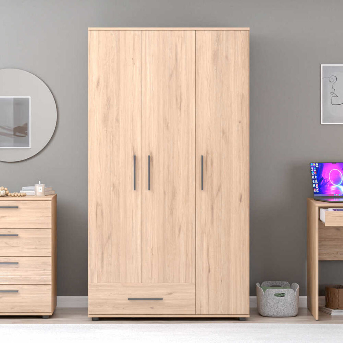    Adore Trendline 3 Kapaklı Tek Çekmeceli Gardırop - Florida Meşe 