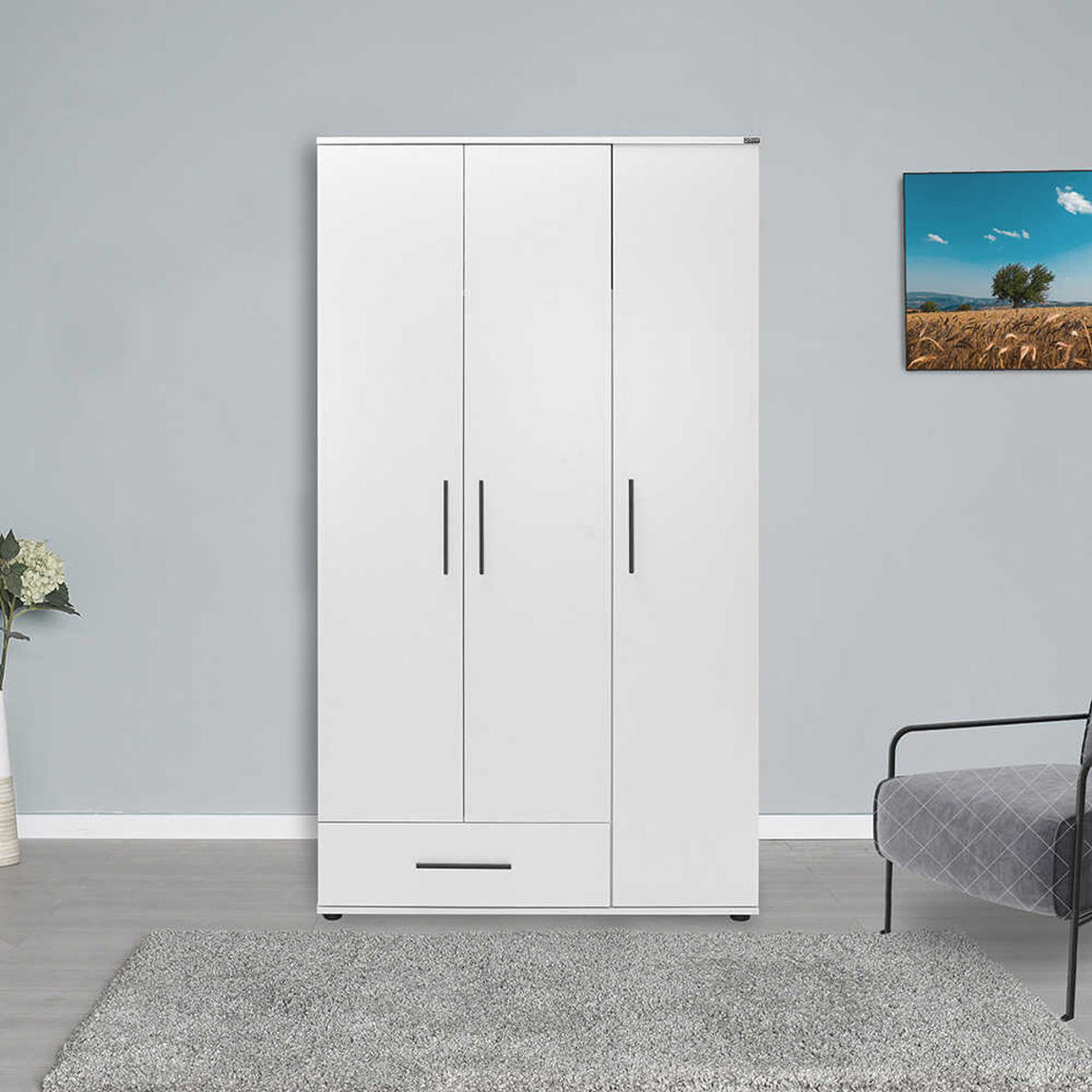    Adore White 3 Kapaklı Tek Çekmeceli Gardırop-Mat Beyaz 