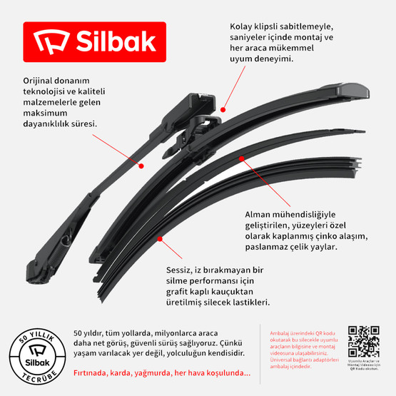 Silbak Oto Ön Cam Sileceği 450 mm