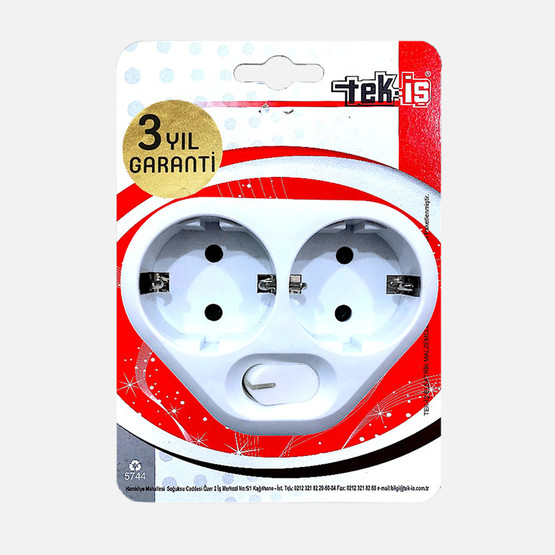 Tek-iş İkili Priz Topraklı Anahtarlı Beyaz Çocuk Korumalı
