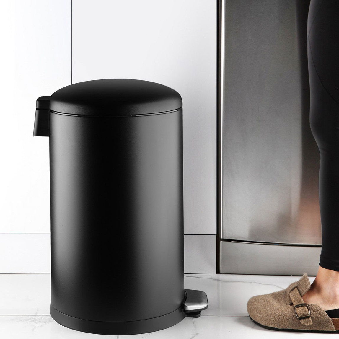    Bombe Kapaklı Çöp Kovası 30L Texture Siyah 