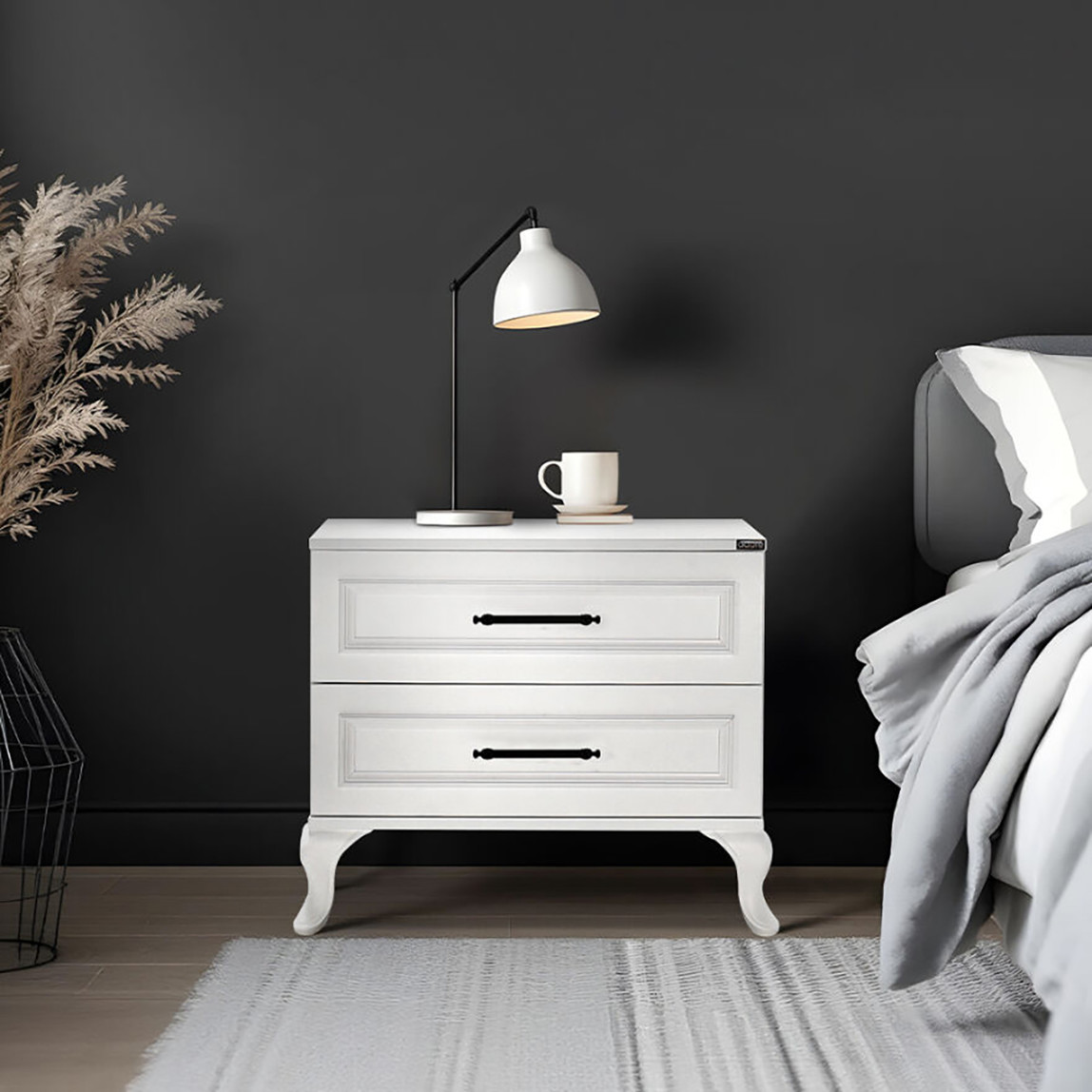    Country 2 Çekmeceli Komodin-Mat Lake Beyaz 51x53x40 cm (GxYxD) 