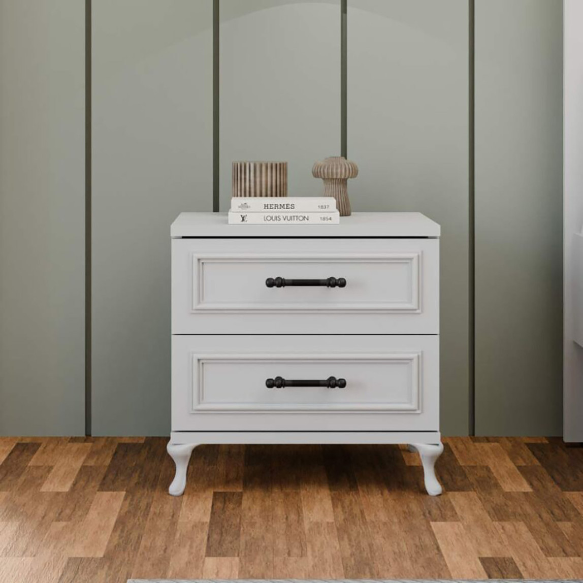    Country 2 Çekmeceli Komodin-Mat Lake Beyaz 51x53x40 cm (GxYxD) 