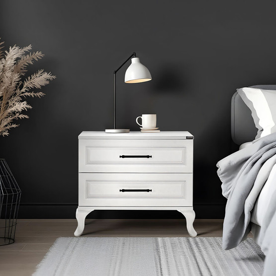 Country 2 Çekmeceli Komodin-Mat Lake Beyaz 51x53x40 cm (GxYxD)