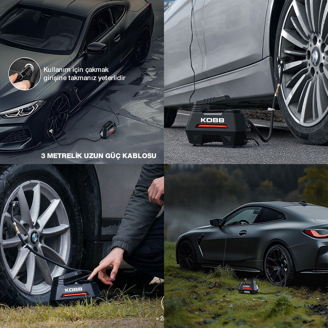    KOBB KB180 12Volt 150 PSI Ayarlanabilir Dijital Basınç Göstergeli Lastik Şişirme Pompası 