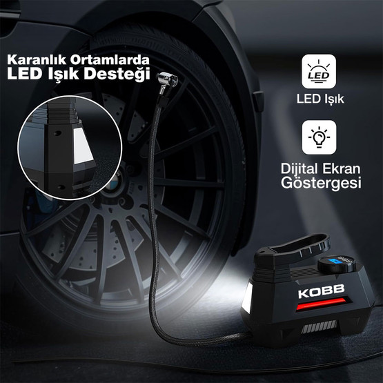 KOBB KB180 12Volt 150 PSI Ayarlanabilir Dijital Basınç Göstergeli Lastik Şişirme Pompası