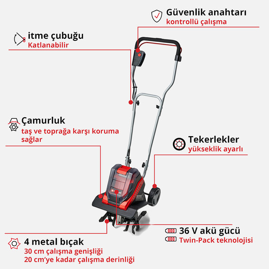Einhell GE-CR 30 Li - Solo Akülü Çapalama Makinesi (Akü ve şarj cihazı dahil değildir)