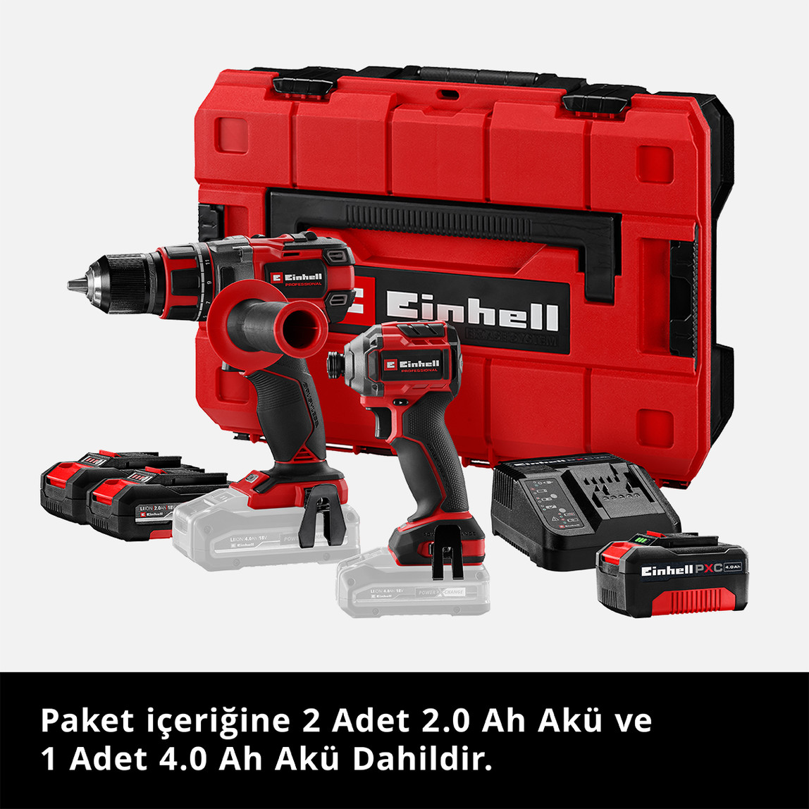    Einhell Profesyonel 2'li Makine Seti (TP-CD 18/80 Li-i BL (2x2.0Ah-1x4.0Ah) Akülü Darbeli Matkap ve TP-CI 18/250-C Li BL Akülü Darbeli Vidalama) 