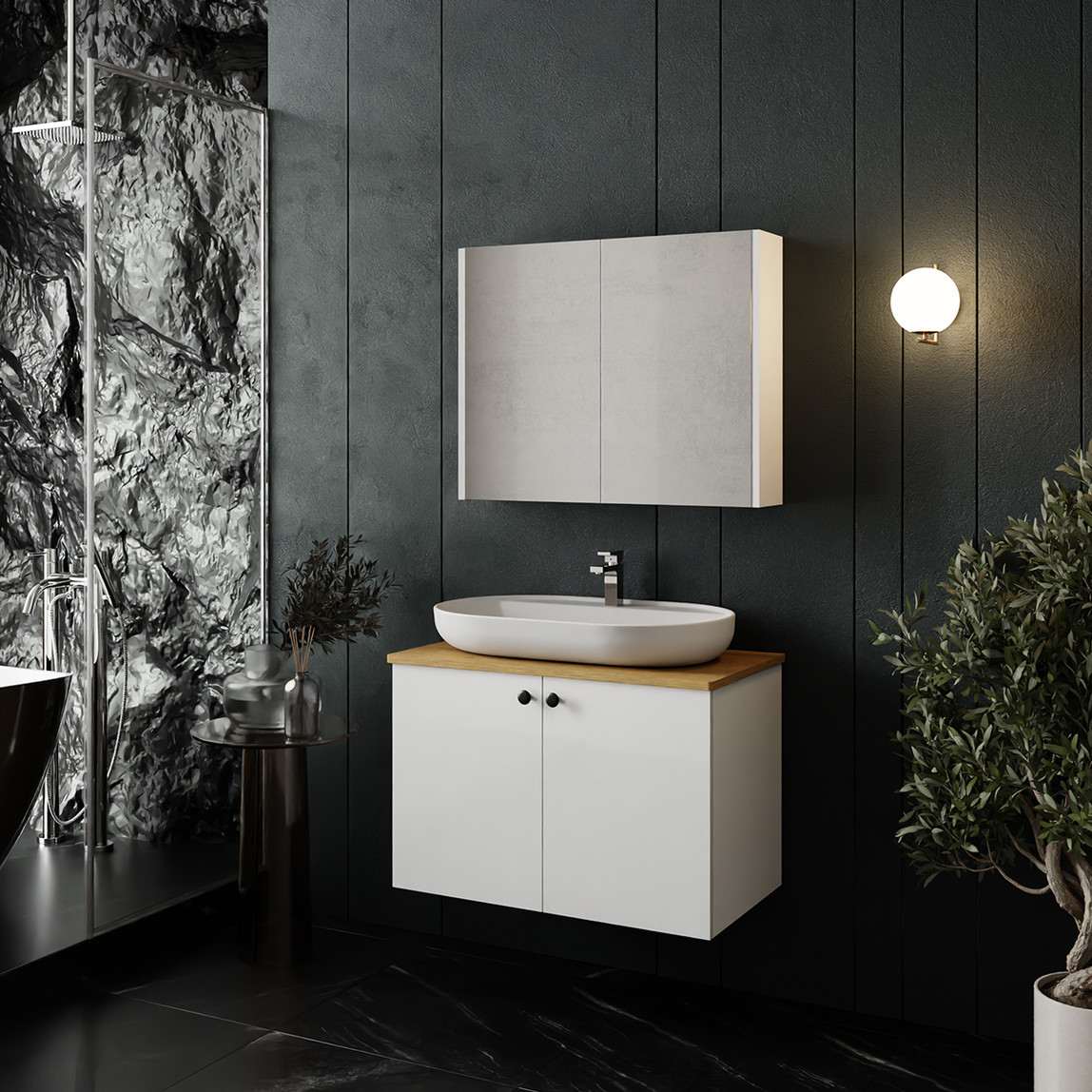    Liva Aynalı 80 cm Takım Banyo Dolabı Beyaz 