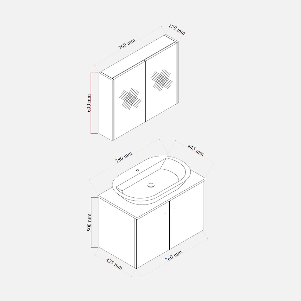    Liva Aynalı 80 cm Takım Banyo Dolabı Beyaz 