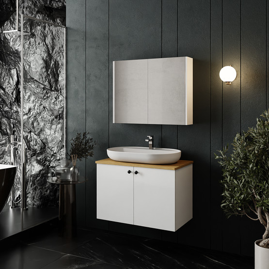 Liva Aynalı 80 cm Takım Banyo Dolabı Beyaz