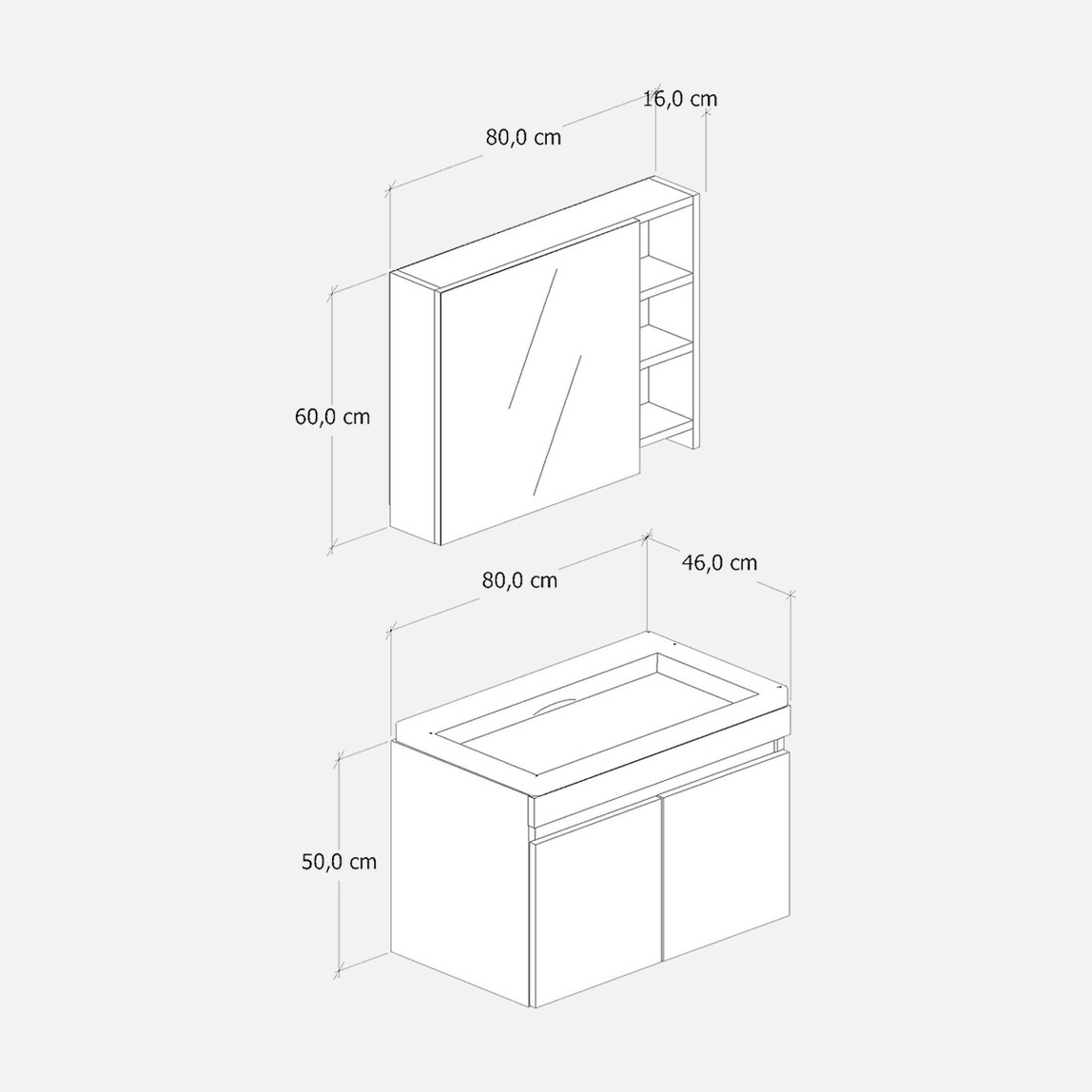    Fly Saura 80 cm MDF Banyo Dolabı 
