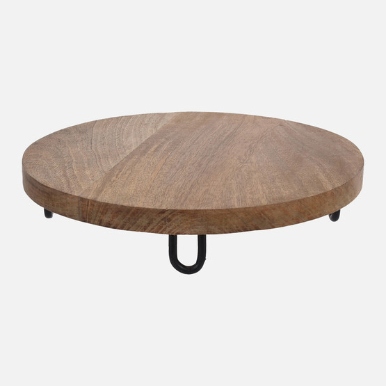 Koopmann Servis Tepsisi Mango Ağacı Yuvarlak Siyah Metal Ayaklı 