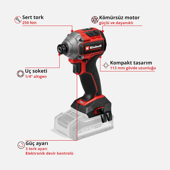 Einhell Profesyonel TP-CI 18/250-C Li BL-Solo Darbeli Vidalama (Akü ve Şarj Cihazı Dahil Değildir.)