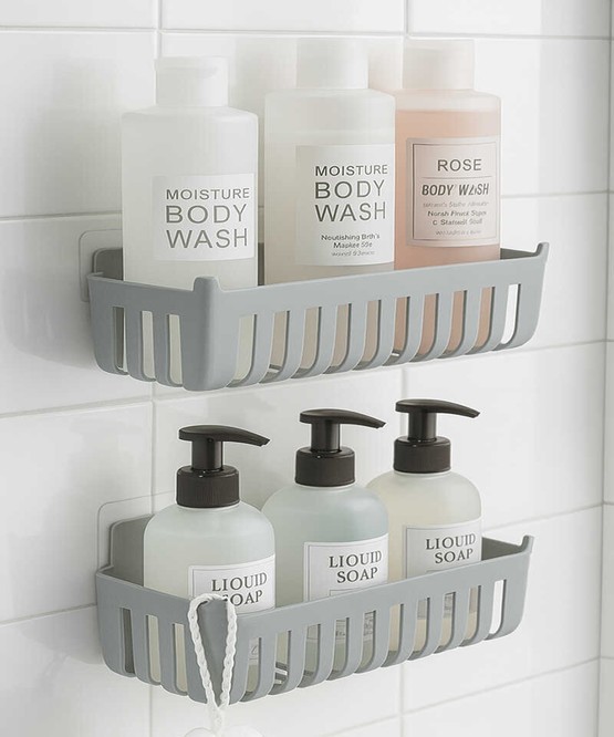 Deby 2'li Yapışkanlı Banyo Rafı Gri