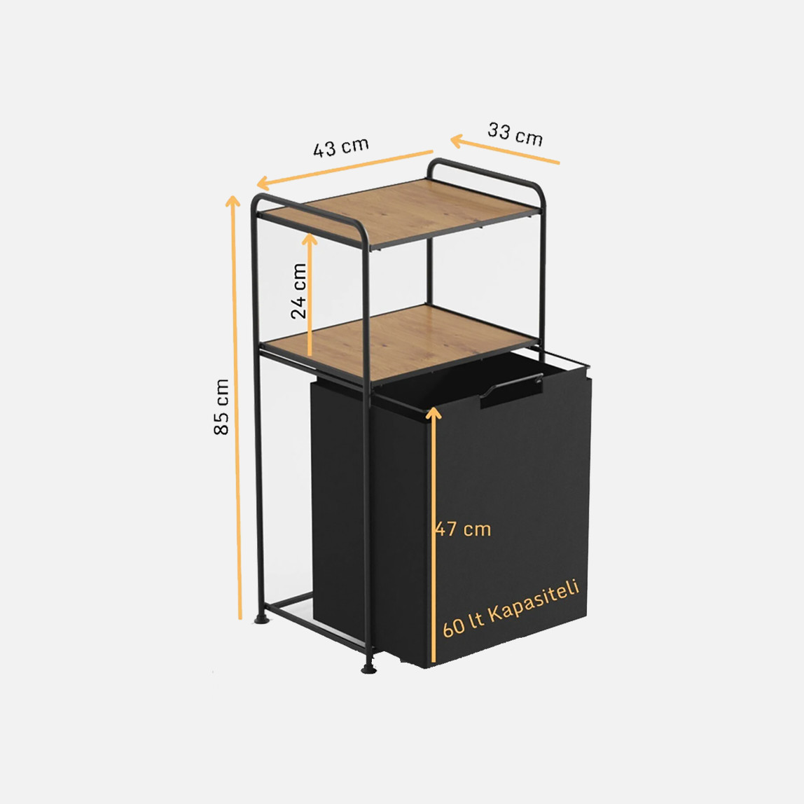   Tekno-Tel 2 Katlı Ahşap Raflı Kirli Çamaşır Sepeti 