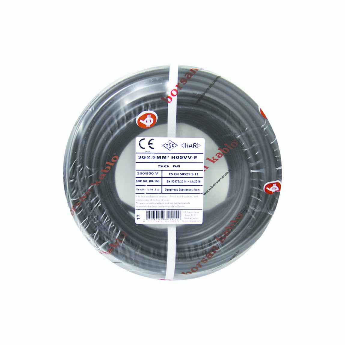    Borsan H05VV-F 3G 1,5mm Kablo Siyah 