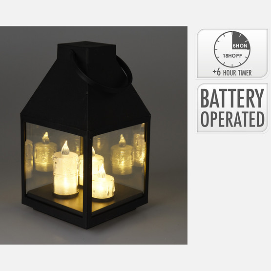 Siyah 3 Mumlu Dekoratif Işıklı Fener