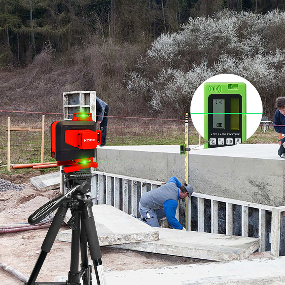    KOBB KBL35G Profesyonel Li-ion Şarjlı 4X360 derece Otomatik Hizalamalı Yeşil Çapraz Çizgi Lazer Distomat ve Uzaktan Kumanda 