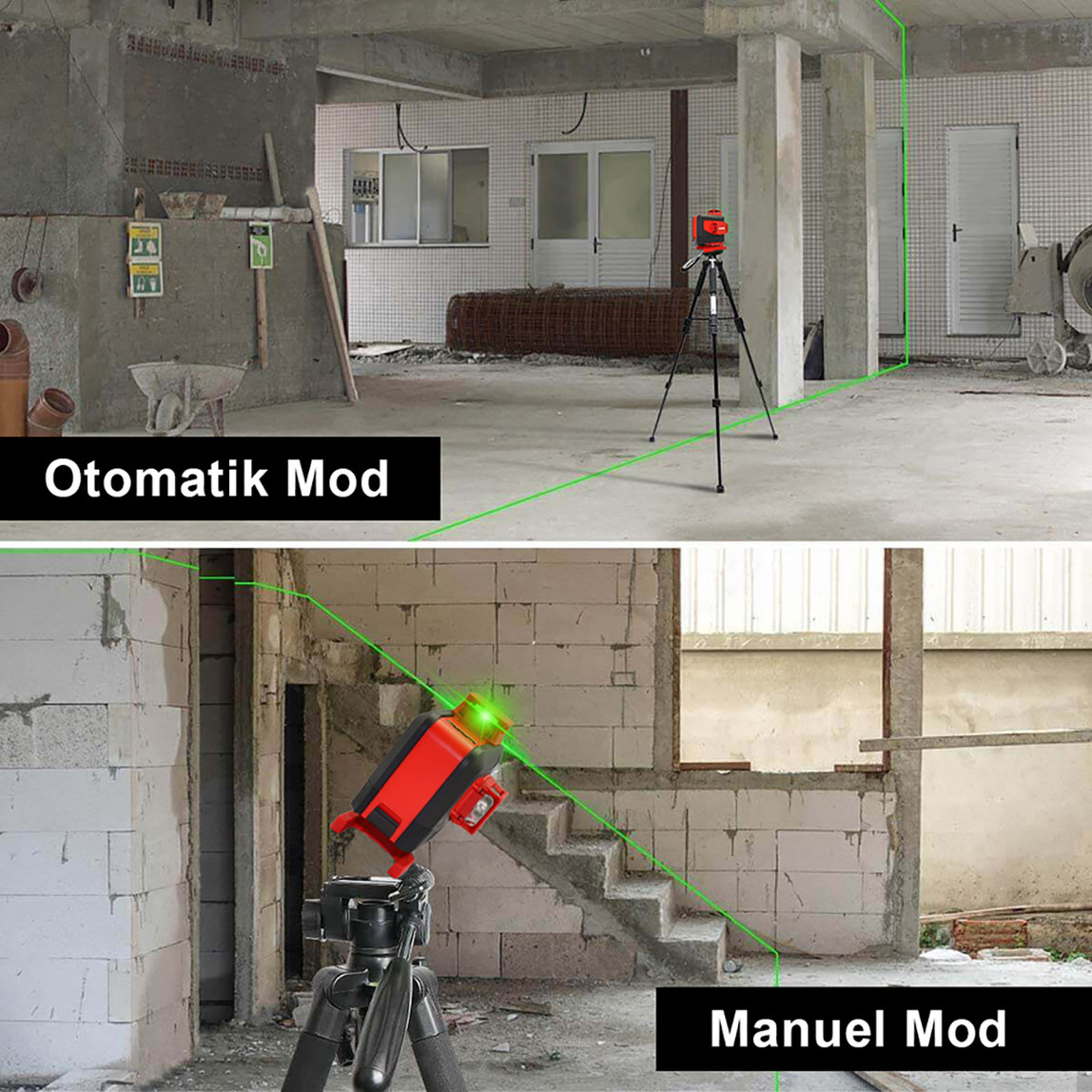    KOBB KBL35G Profesyonel Li-ion Şarjlı 4X360 derece Otomatik Hizalamalı Yeşil Çapraz Çizgi Lazer Distomat ve Uzaktan Kumanda 