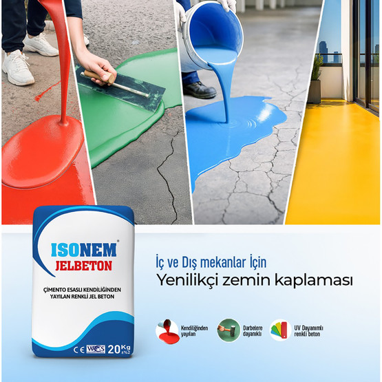 İsonem Jel Beton Çimento Esaslı Kendiliğinden Yayılan Renkli Jelbeton 20 kg Kraft Torba Kırmızı