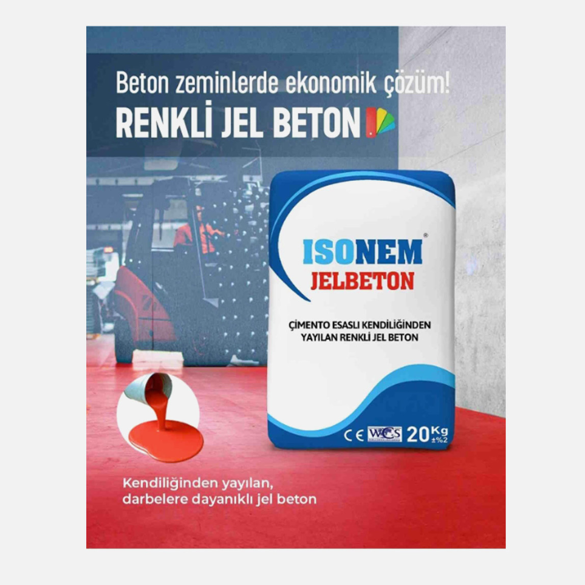    İsonem Jel Beton Çimento Esaslı Kendiliğinden Yayılan Renkli Jelbeton 20 kg Kraft Torba Mavi 