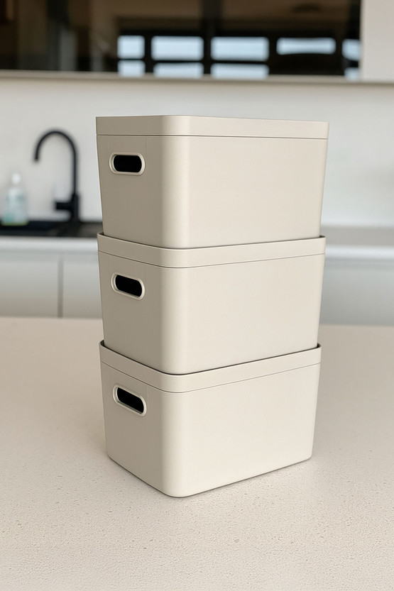 Linea 3'lü Raf Düzenleyici Saklama Kutusu Bej