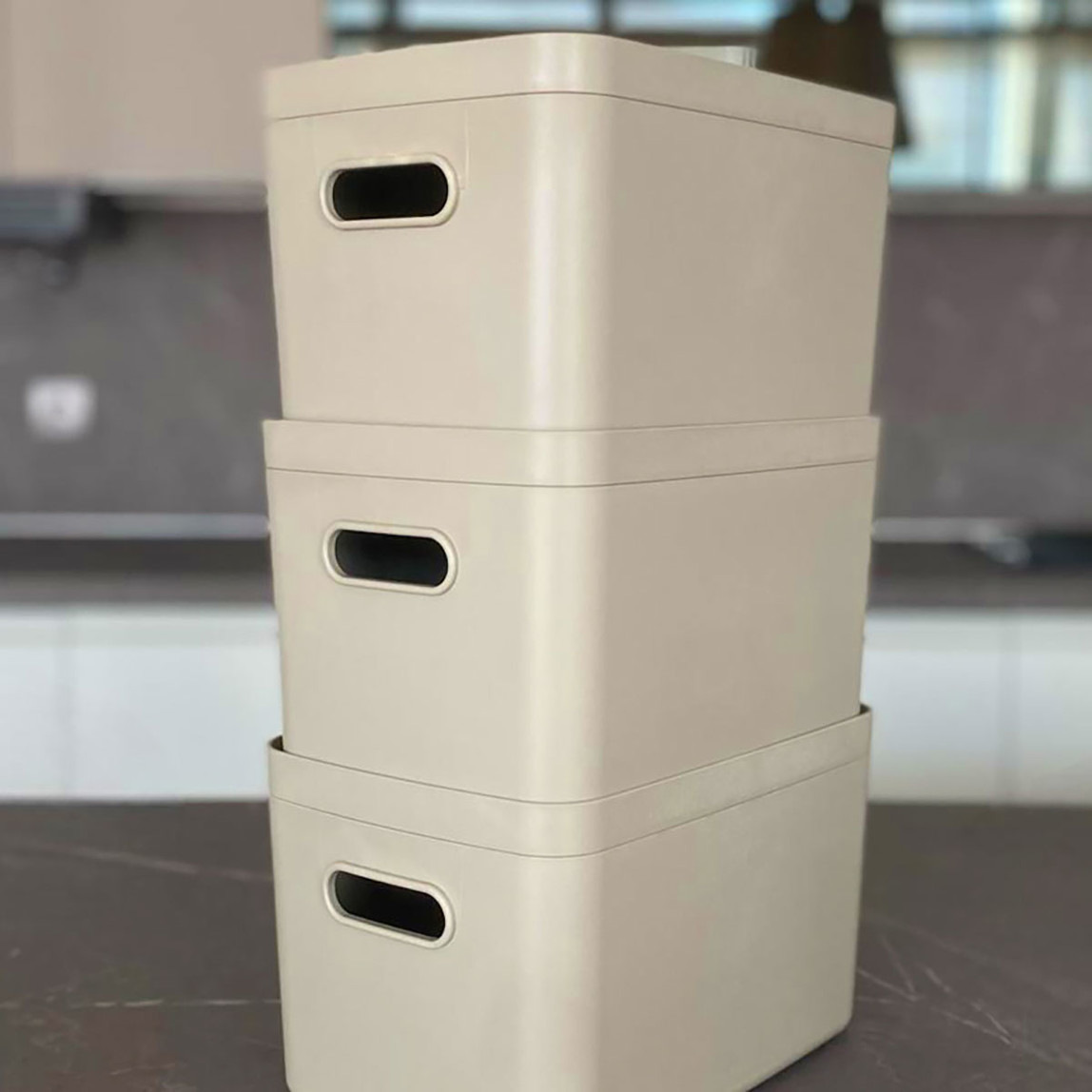    Linea 3'lü Raf Düzenleyici Saklama Kutusu Kum Beji 