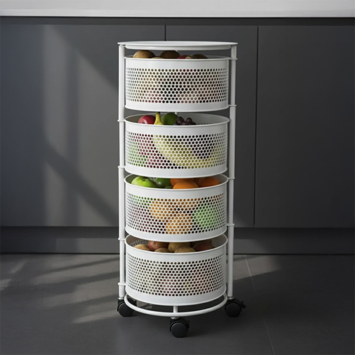    Metal 4 Katlı Tekerlekli Sebzelik Beyaz 