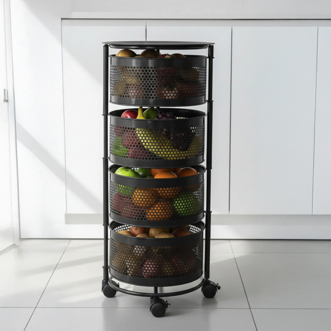    Metal 4 Katlı Tekerlekli Sebzelik Siyah 