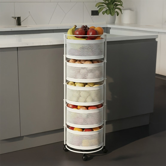 Metal 5 Katlı Tekerlekli Sebzelik Beyaz