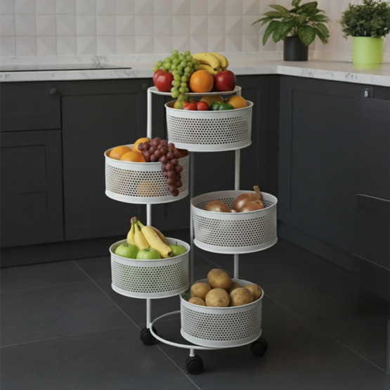 Metal 5 Katlı Tekerlekli Sebzelik Beyaz