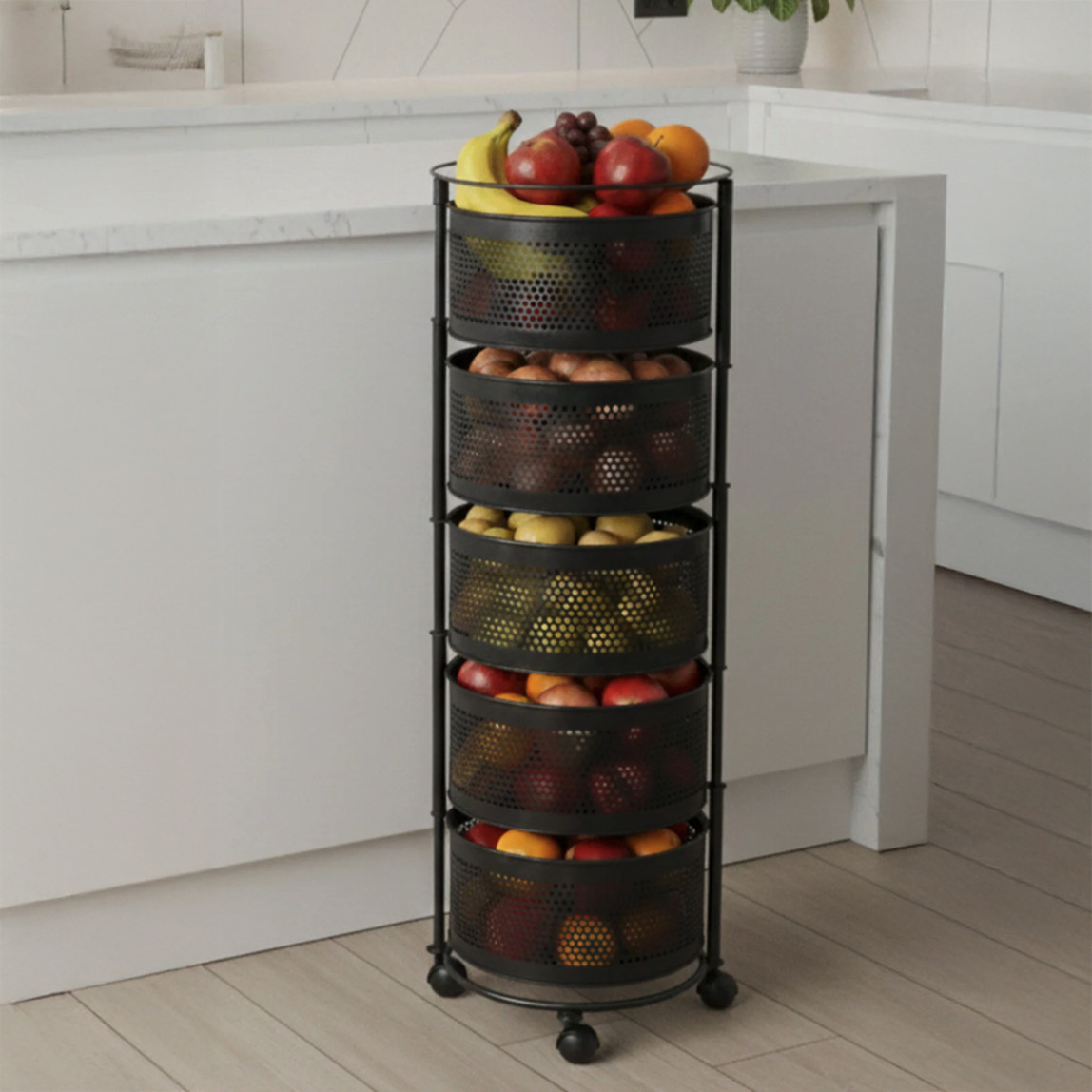    Metal 5 Katlı Tekerlekli Sebzelik Siyah 