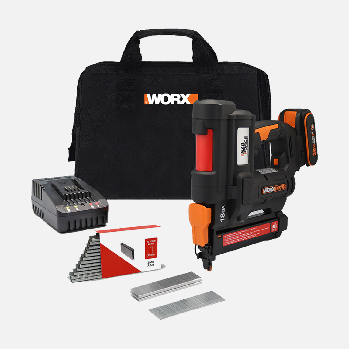    WORX WX844 20Volt/2.0Ah Li-ion 16-40mm Profesyonel Şarjlı Zımba Makinesi + 2700 Adet Yedek Zımba  